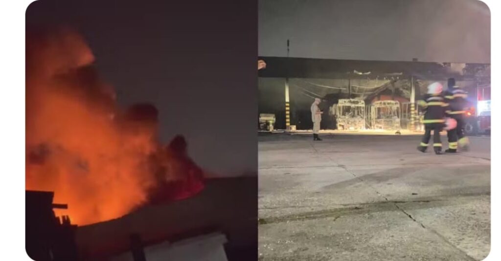 Ônibus são destruídos por incêndio em garagem de empresa em Belém