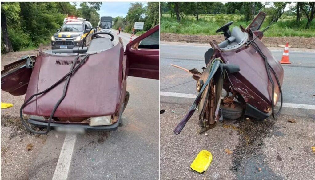 Em GO, Acidente mata duas crianças, deixa pai gravemente ferido e parte carro ao meio