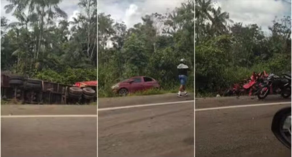 Acidente entre carreta e dois carros de passeio deixa uma pessoa morta na Alça Viária