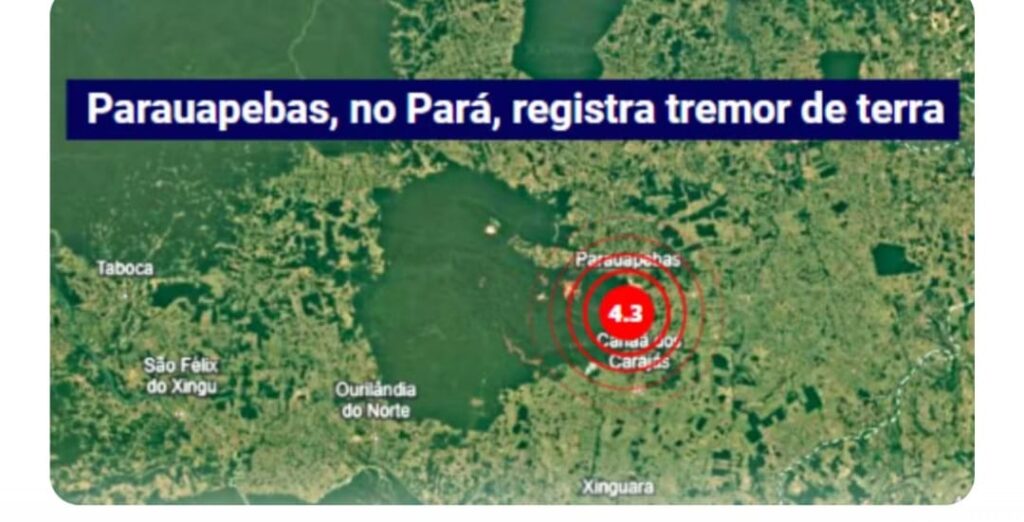 Tremor de terra de magnitude 4.3 é registrado no sudeste do Pará