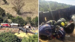 Acidente envolvendo quatro caminhões e um trator deixa dois mortos na GO-164