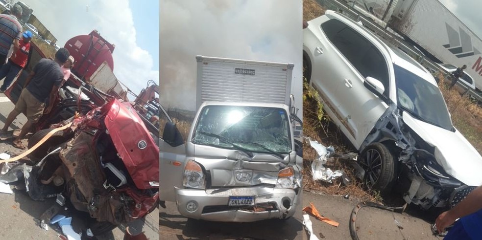 Acidente envolvendo mais de 10 veículos de carga e de passeio deixa feridos na BR-135