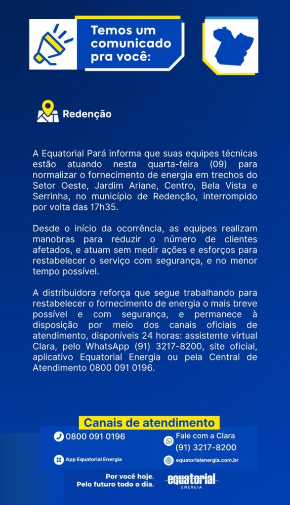 Equatorial trabalho para restabelecer energia elétrica em alguns setores de Redenção