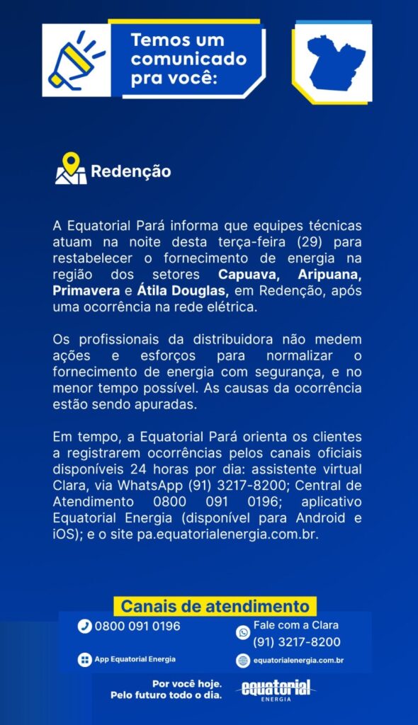 Equatorial Pará tem informação para Redenção