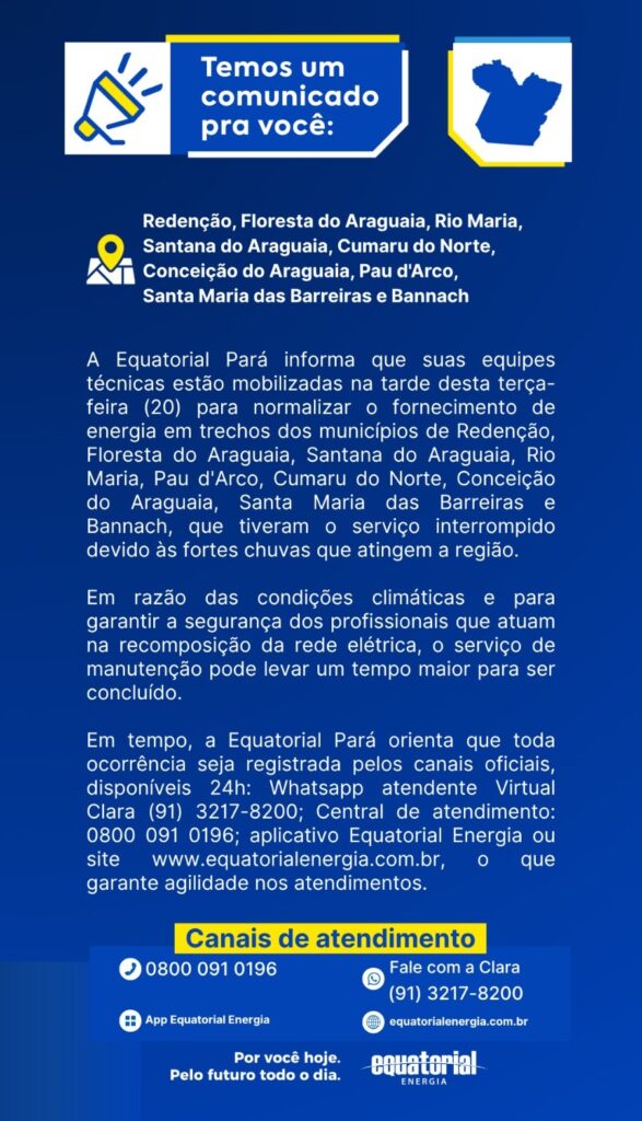 Equatorial Pará tem informações para o sul do Pará