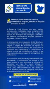 Comunicado importante da Equatorial para o sul do Pará